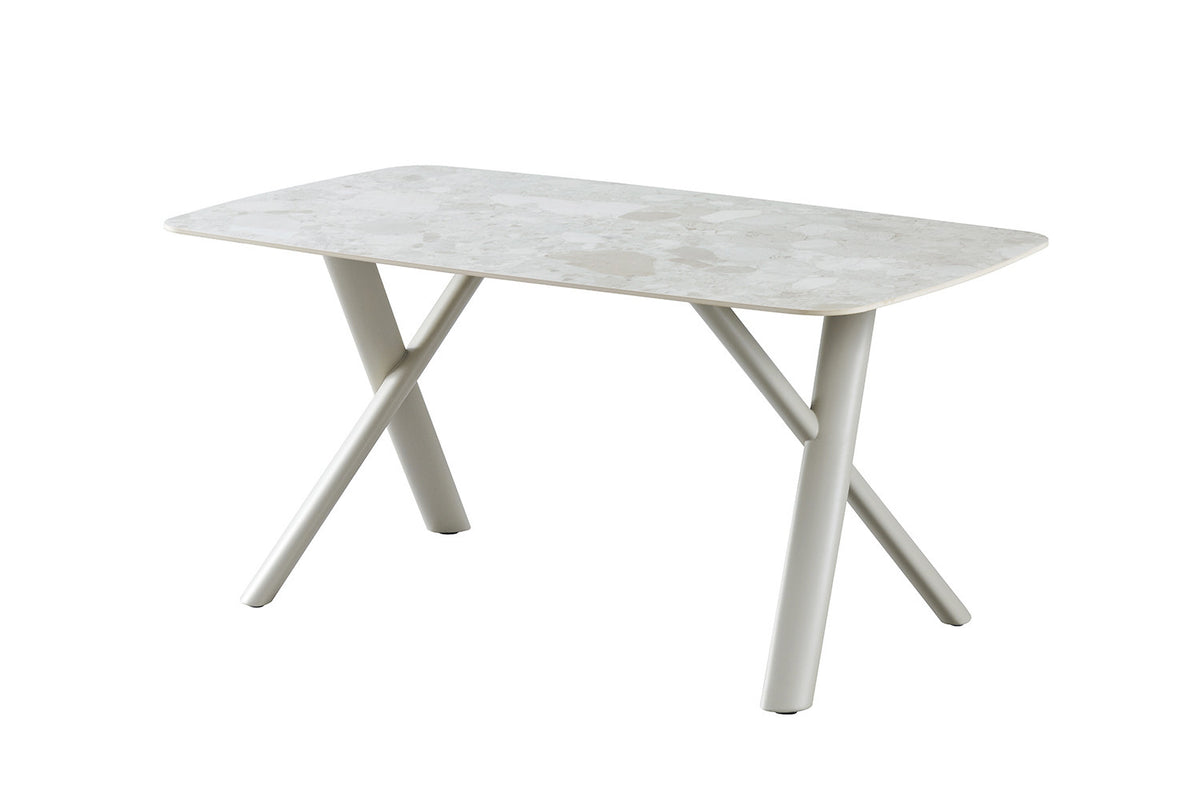 Rousseau - Table à manger rectangulaire Orion - Pierre Beige - Pied Beige - 76 x 160 x 90 cm