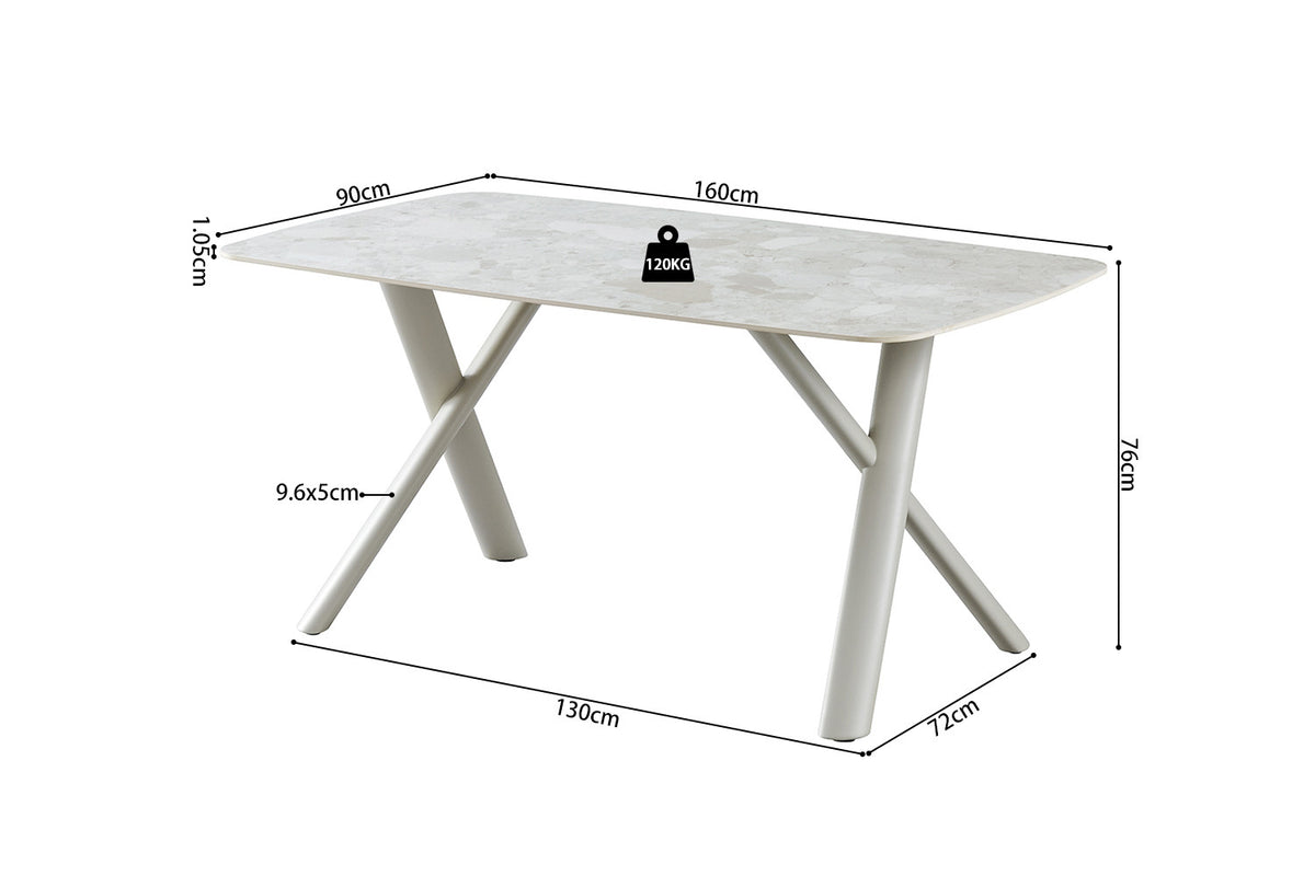 Rousseau - Table à manger rectangulaire Orion - Pierre Beige - Pied Beige - 76 x 160 x 90 cm