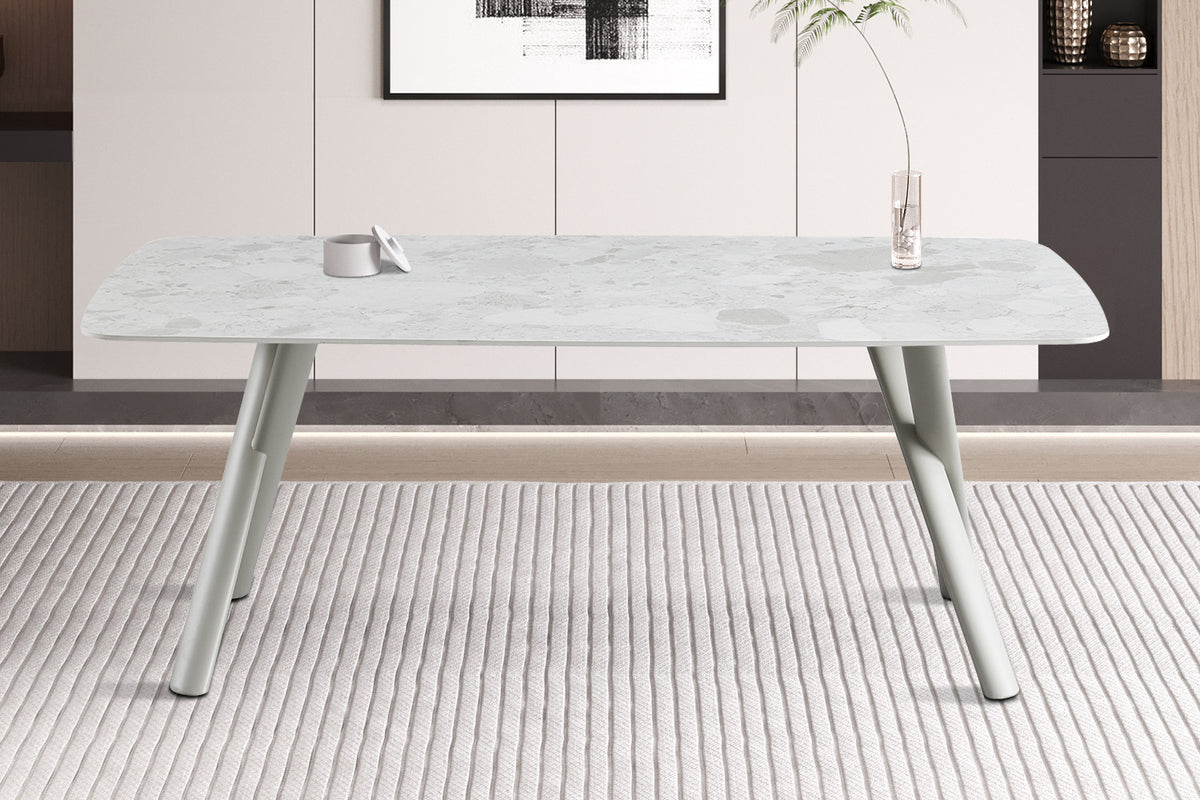 Rousseau - Table à manger rectangulaire Orion - Pierre Beige - Pied Beige - 76 x 200 x 100 cm