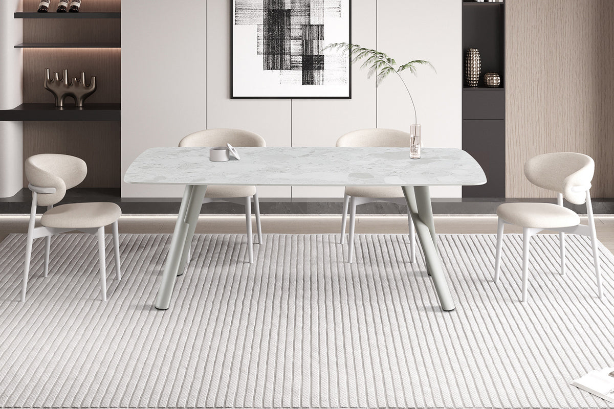 Rousseau - Table à manger rectangulaire Orion - Pierre Beige - Pied Beige - 76 x 200 x 100 cm