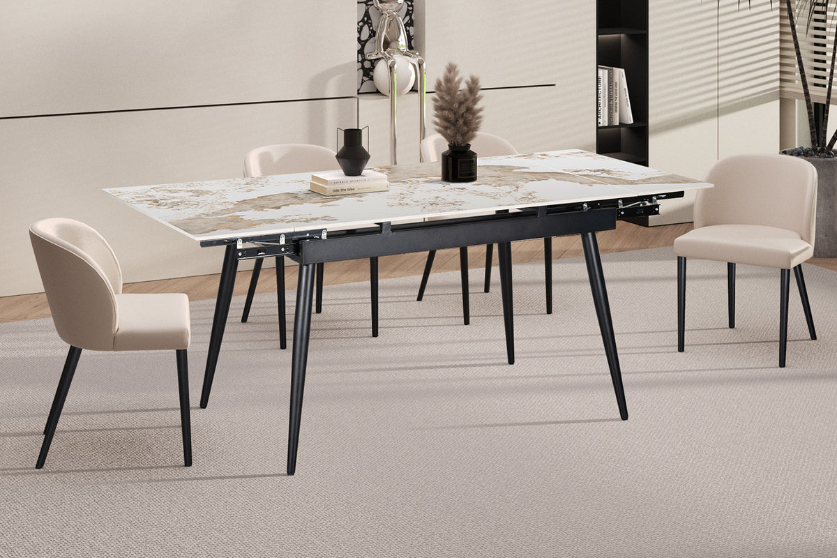 Rousseau - Table à manger extensible Hero - Pierre Pandora brillante - 75.5 x 120/180 x 80 cm