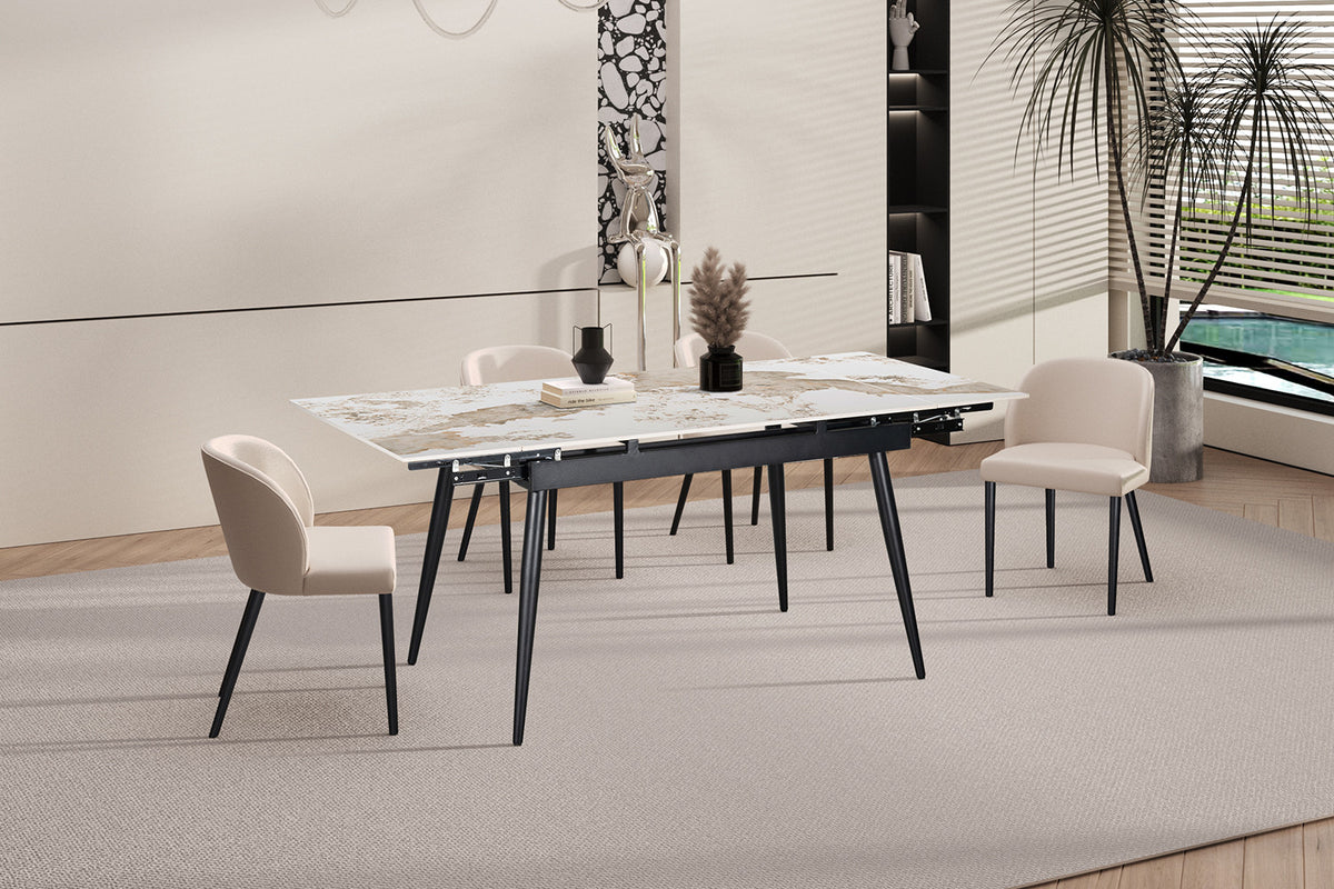 Rousseau - Table à manger extensible Hero - Pierre Pandora brillante - 75.5 x 120/180 x 80 cm