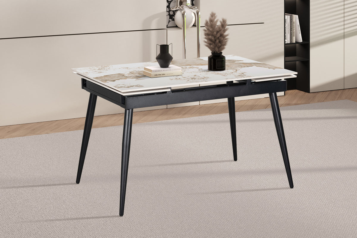Rousseau - Table à manger extensible Hero - Pierre Pandora brillante - 75.5 x 120/180 x 80 cm