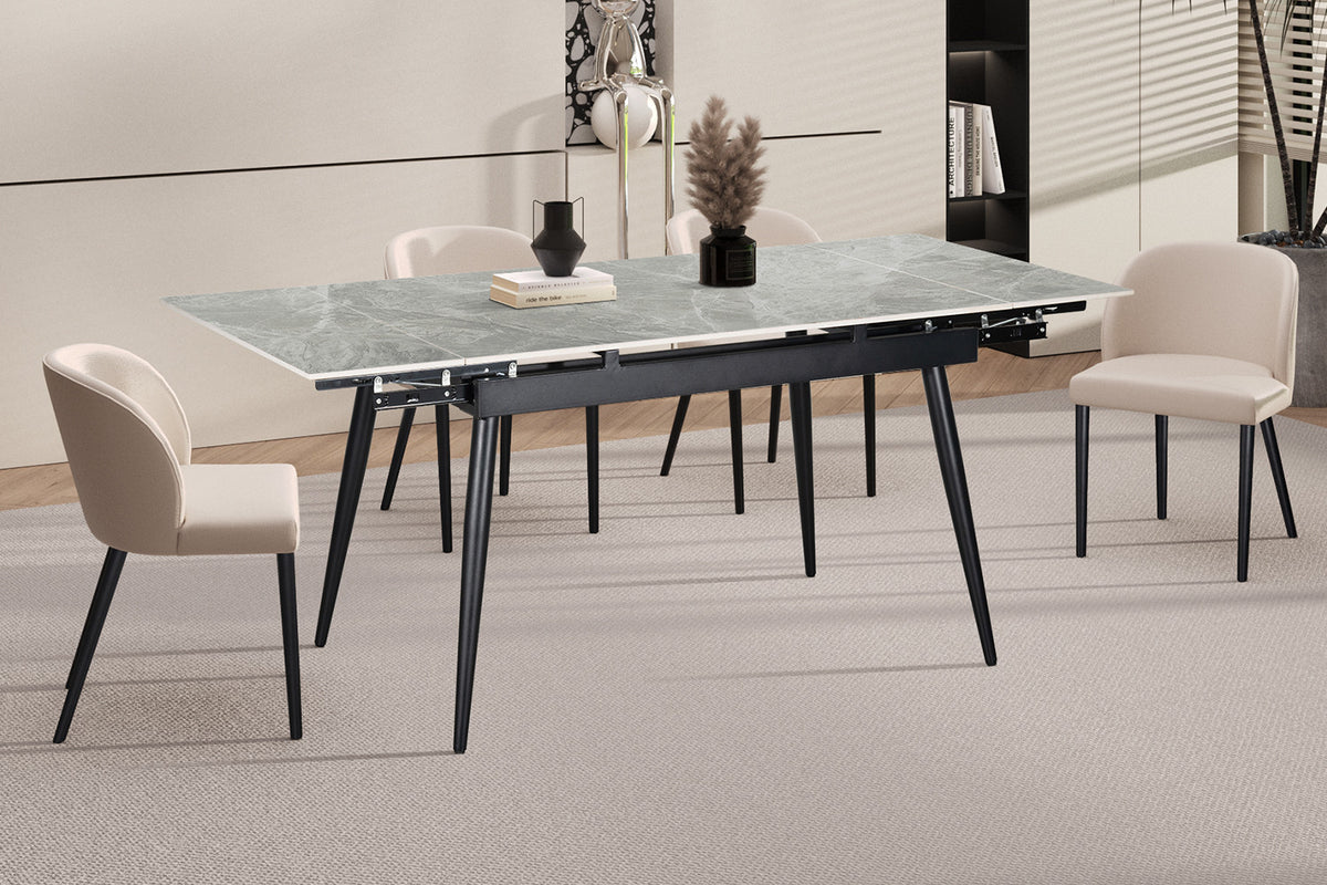 Rousseau - Table à manger extensible Hero - Pierre brillante Gris Italien - 75.5 x 120/180 x 80 cm