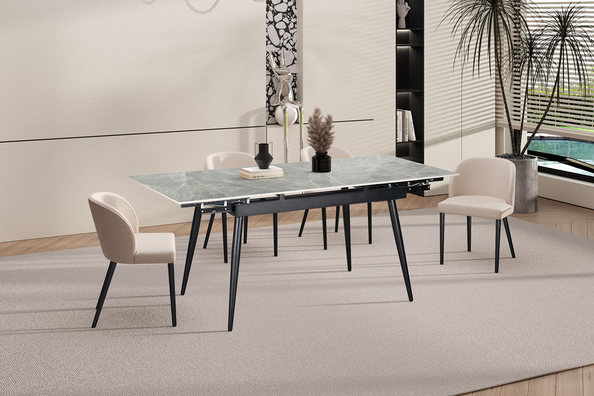 Rousseau - Table à manger extensible Hero - Pierre brillante Gris Italien - 75.5 x 120/180 x 80 cm