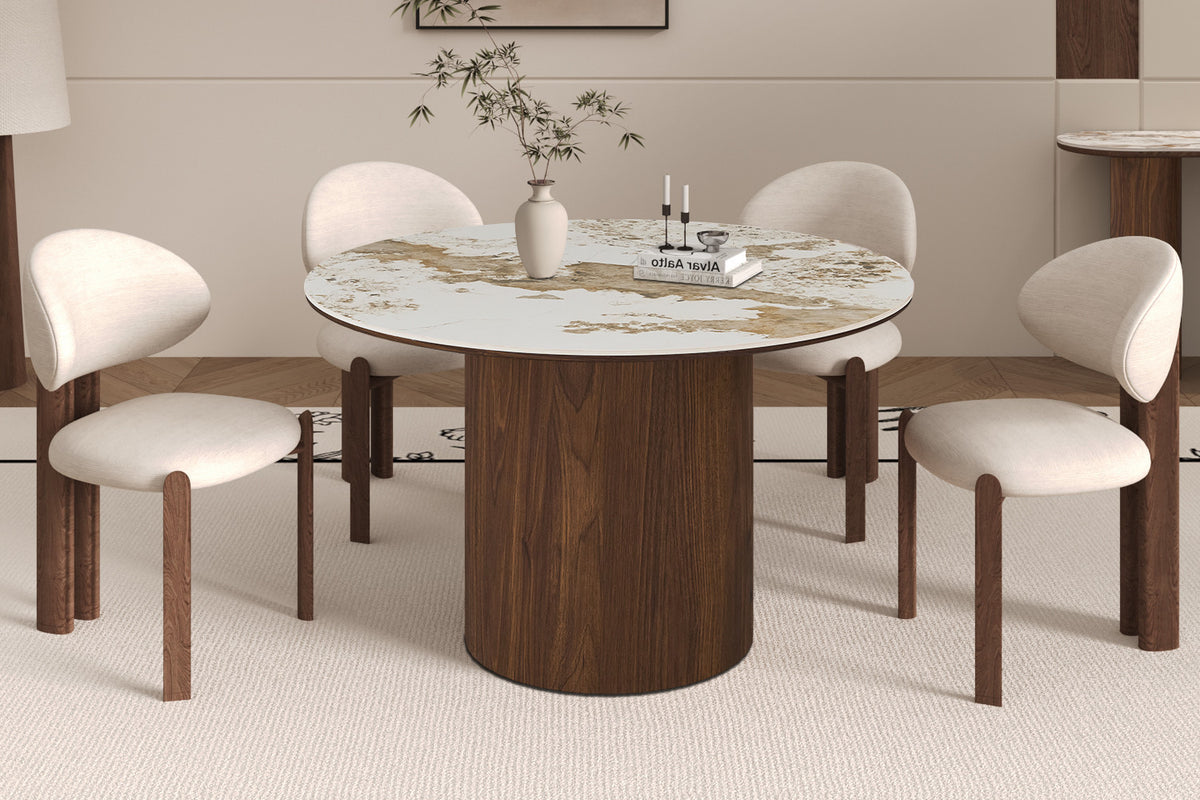 Rousseau - Ronde Eettafel Tomar - Gerookte Eik - Glanzende Pandora-steen - 76 x 125 x 125 cm