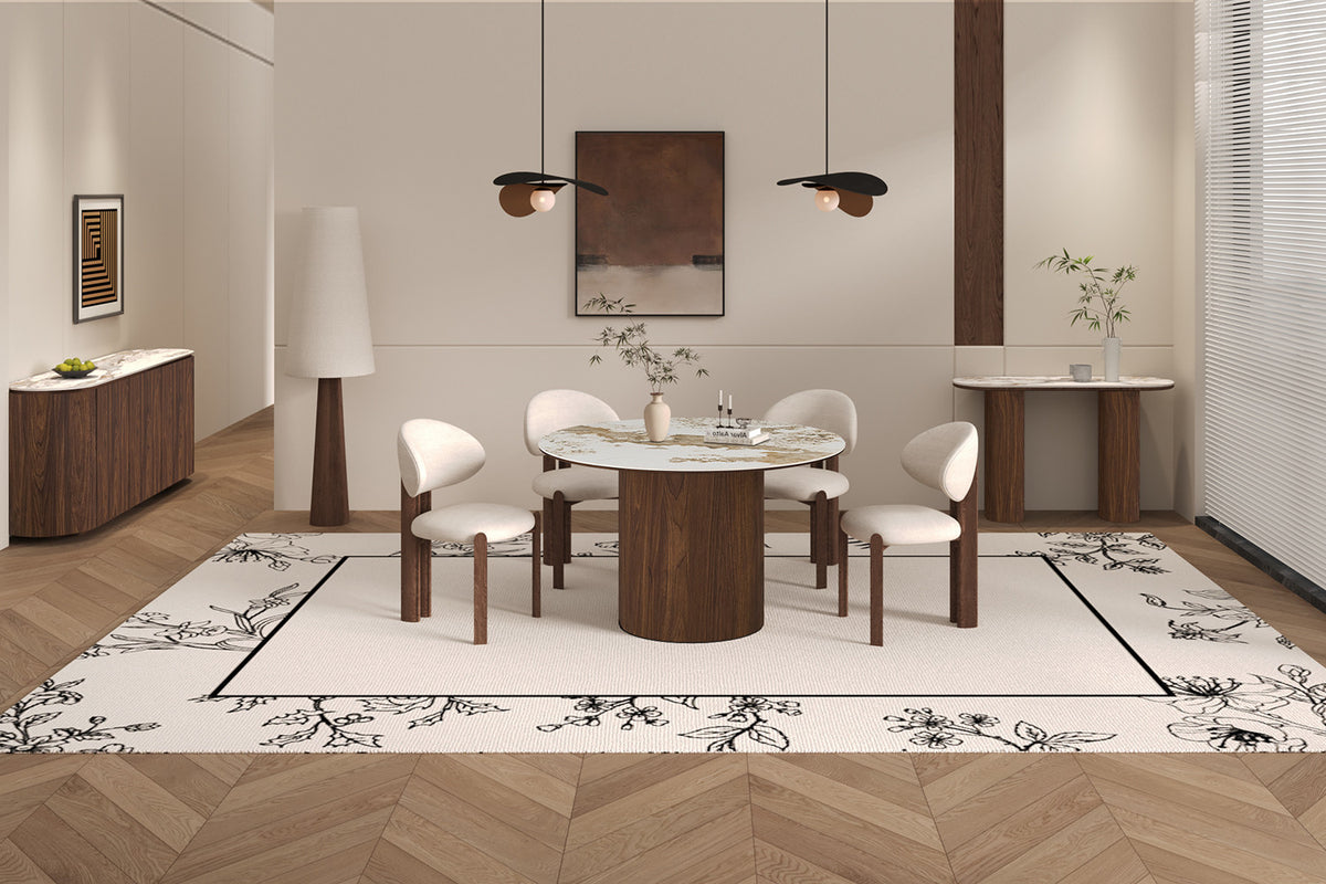 Rousseau - Ronde Eettafel Tomar - Gerookte Eik - Glanzende Pandora-steen - 76 x 125 x 125 cm