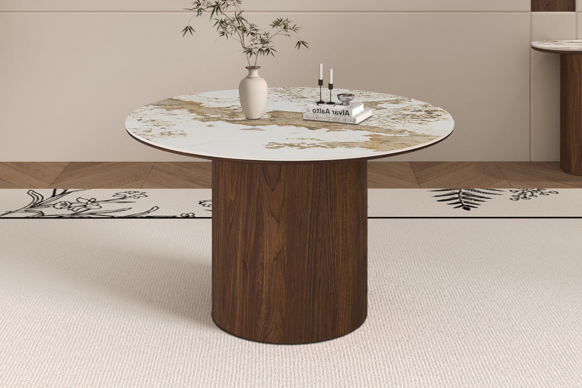 Rousseau - Ronde Eettafel Tomar - Gerookte Eik - Glanzende Pandora-steen - 76 x 125 x 125 cm