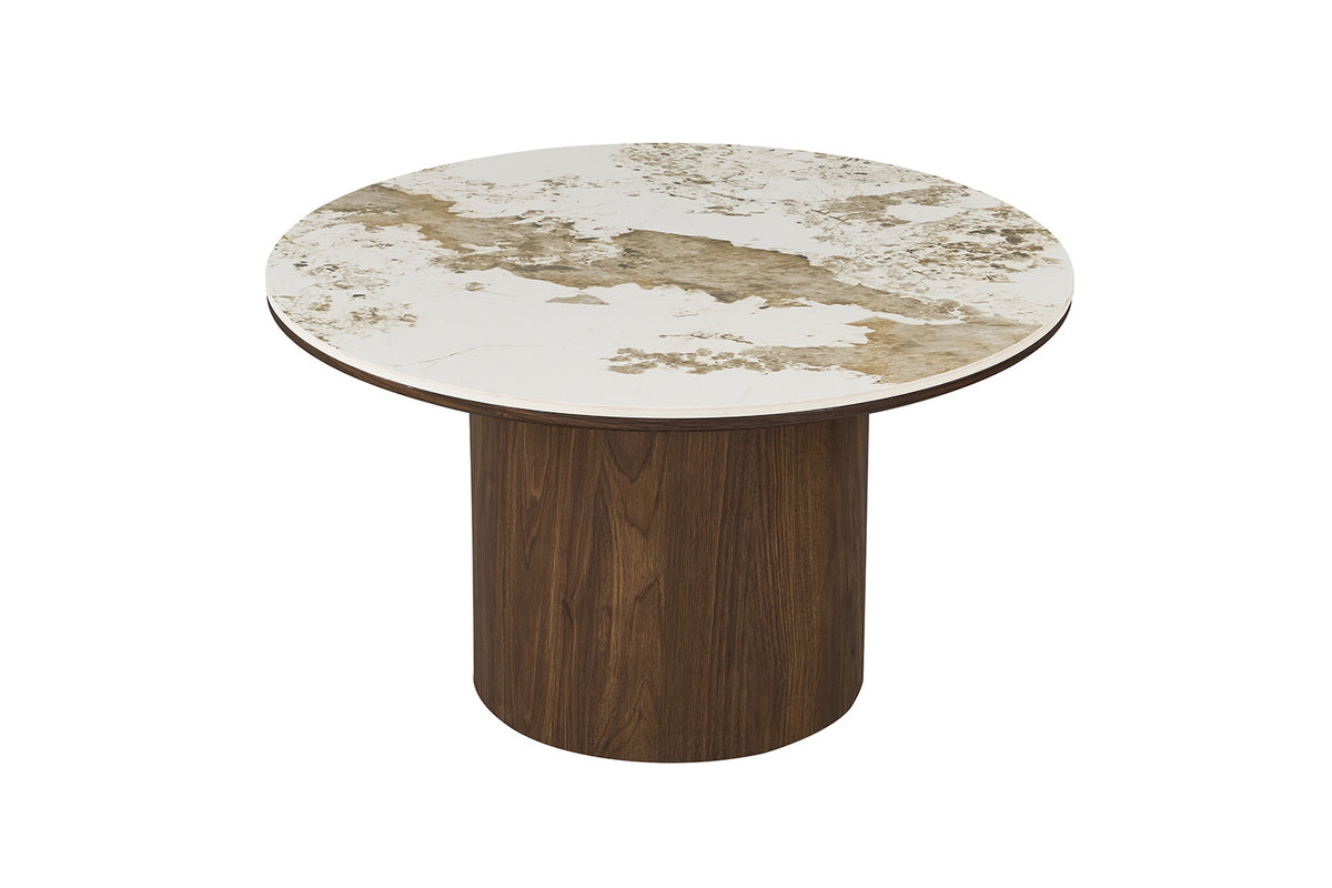 Rousseau - Ronde Eettafel Tomar - Gerookte Eik - Glanzende Pandora-steen - 76 x 125 x 125 cm