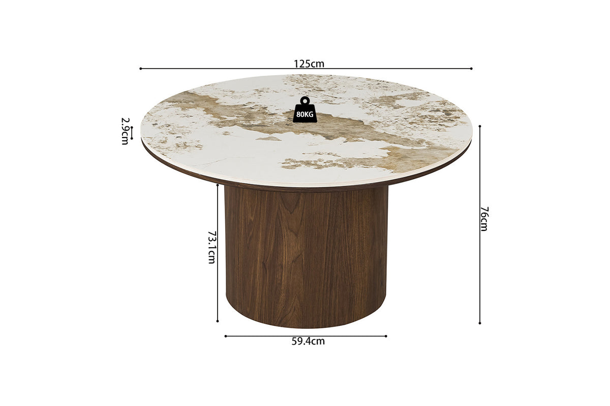 Rousseau - Ronde Eettafel Tomar - Gerookte Eik - Glanzende Pandora-steen - 76 x 125 x 125 cm
