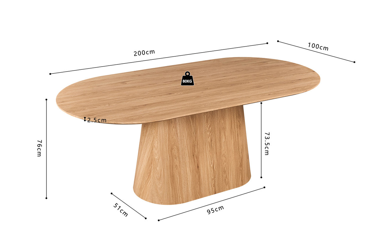 Rousseau - Tafel Porto - Ovaal - Decor Eik Naturel - 76x100x200 cm