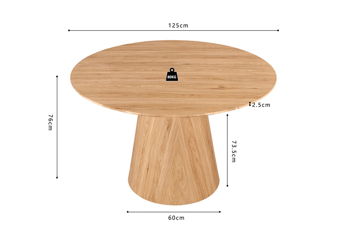 Rousseau - Tafel Porto - Rond - Decor Eik Naturel - 76x125x125 cm