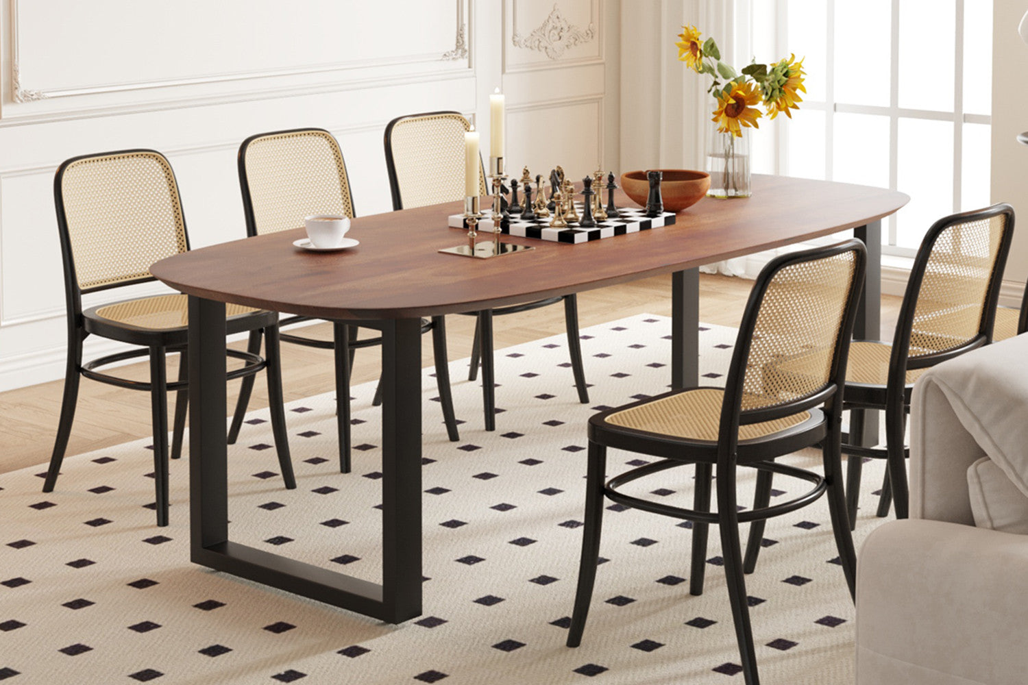 Rousseau - Table Tommy - Pied en U ovale - manguier marron - 77x220x100 cm