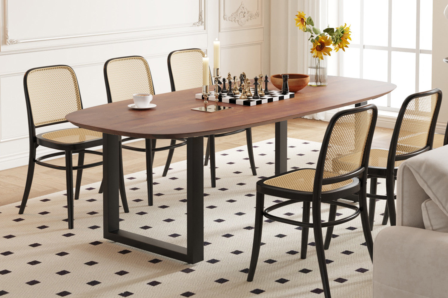 Rousseau - Table Tommy - Pied en U ovale - manguier marron - 77x220x100 cm