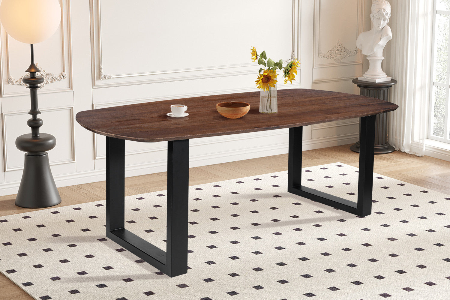 Rousseau - Table Tommy - Pied en U ovale - manguier marron - 77x220x100 cm