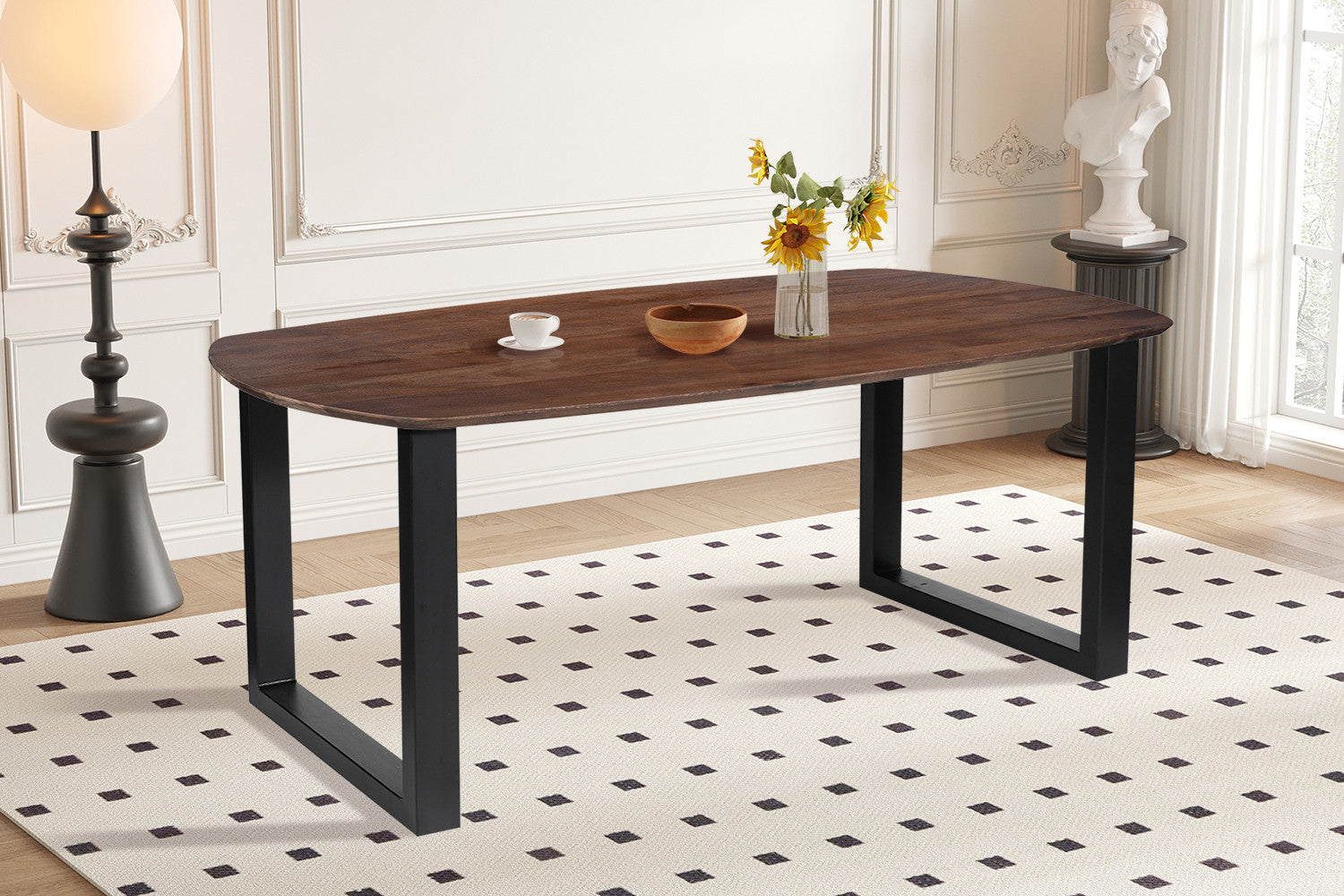 Rousseau - Table Tommy - Pied en U ovale - manguier marron - 77x220x100 cm