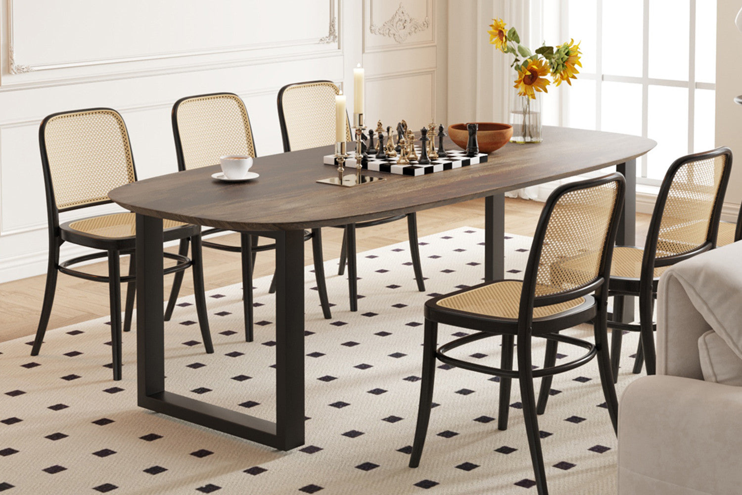 Rousseau - Tafel Tommy 220x100 cm Deens Ovaal U-Poot Mango hout Tabaco - 77x220x100cm