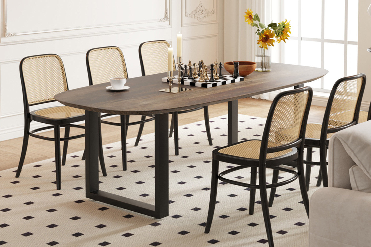 Rousseau - Tafel Tommy 220x100 cm Deens Ovaal U-Poot Mango hout Tabaco - 77x220x100cm