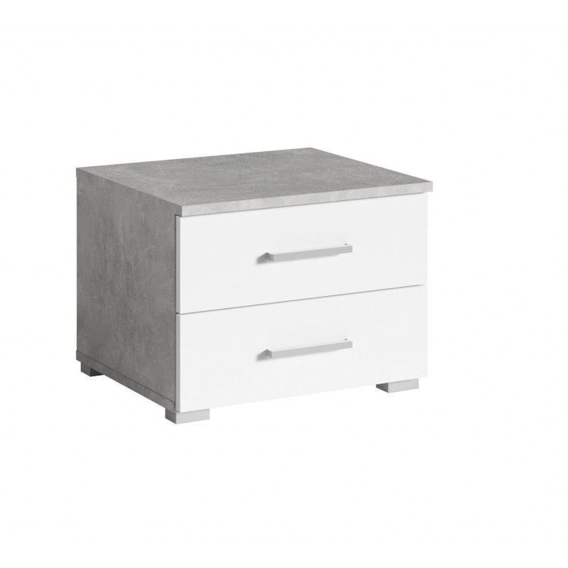 Image of Nachttafel Dakota - Wit/Beton - 46x35x41cm. U kiest voor een smaakvolle nachtkast met schuiven met moderne uitstraling. De lichte kleuren in ...