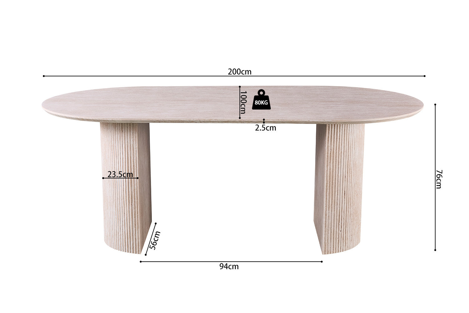 Rousseau - Tafel Lagos 200 cm Ovaal Decor Travertin Beige - 76x200x110 cm