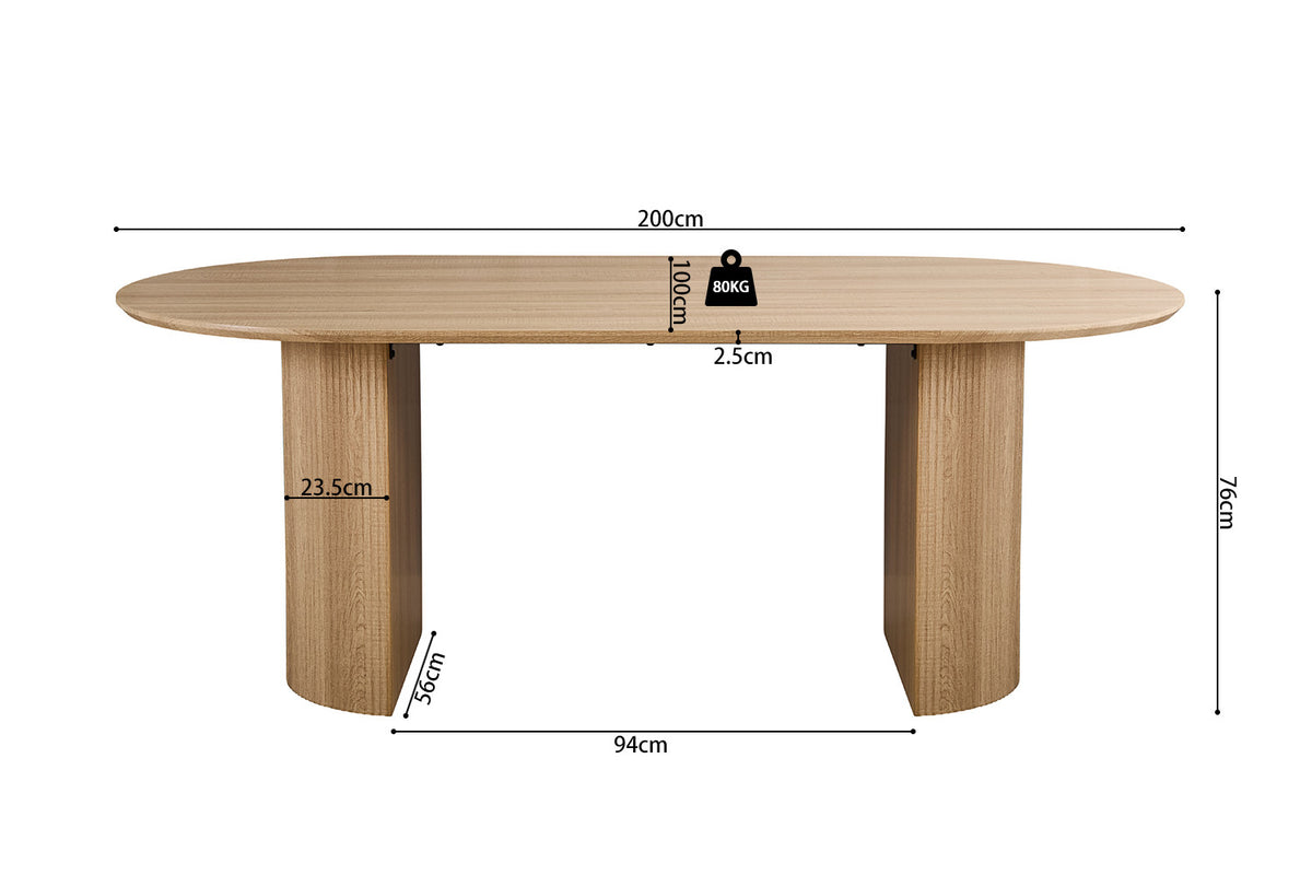 Rousseau - Eettafel Lagos 200 cm Ovaal - Decor Eik Naturel - 76 x 200 x 100 cm
