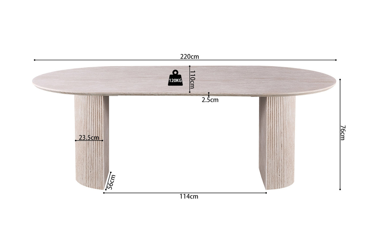 Rousseau - Eettafel Lagos 220 cm Ovaal - Decor Travertin Beige - 76 x 220 x 110 cm