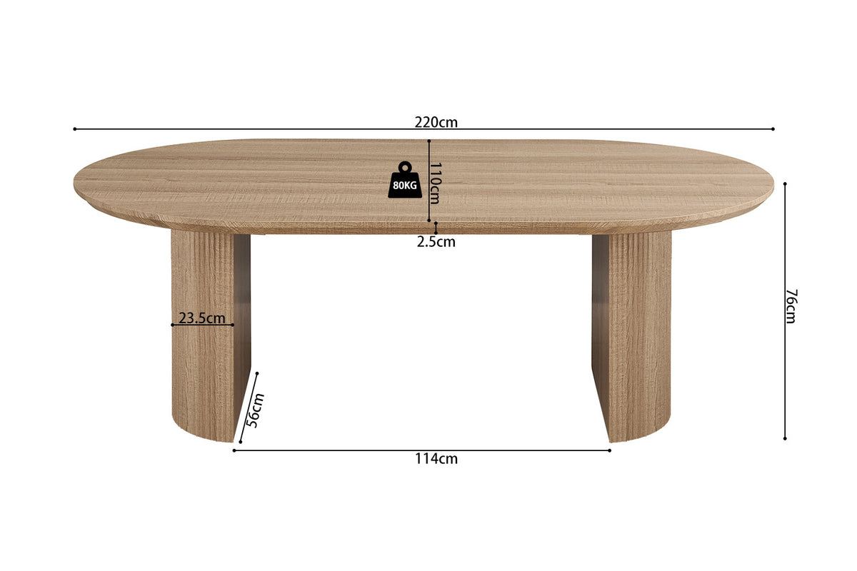 Rousseau - Eettafel Lagos 220 cm Ovaal - Decor Eik Naturel - 76 x 220 x 110 cm