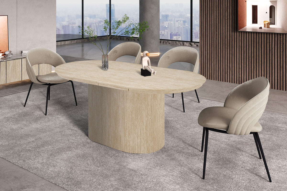 Rousseau - Table à manger extensible ovale Lagos - Décor Travertin Beige - 75 x 180/220 x 110 cm