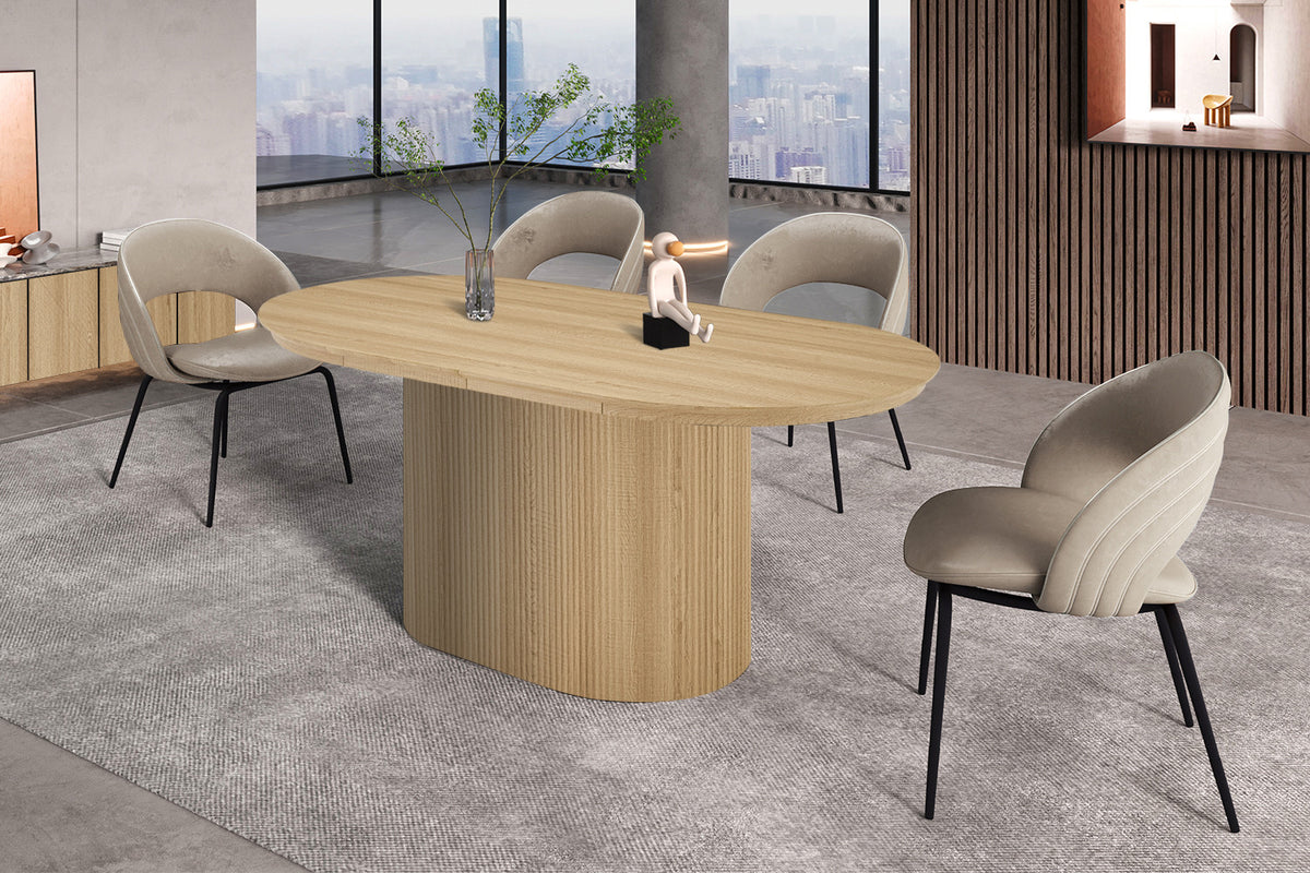 Rousseau - Table à manger extensible ovale Lagos - Décor Chêne naturel - 75 x 180/220 x 110 cm
