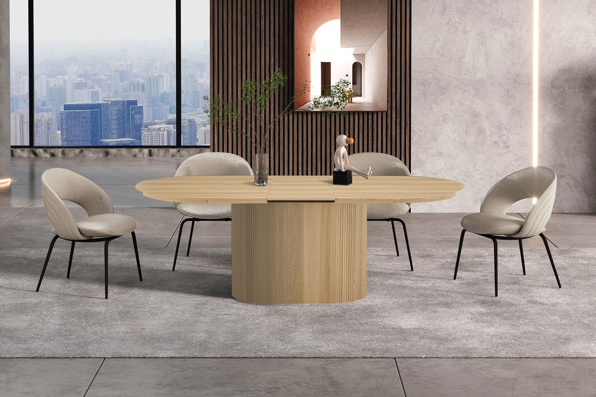 Rousseau - Table à manger extensible ovale Lagos - Décor Chêne naturel - 75 x 180/220 x 110 cm