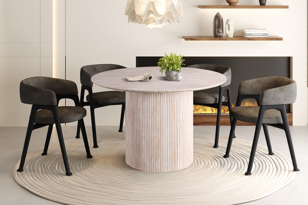 Rousseau - Eettafel Lagos 120 cm Rond - Decor Travertin Beige - 76 x 120 x 120 cm