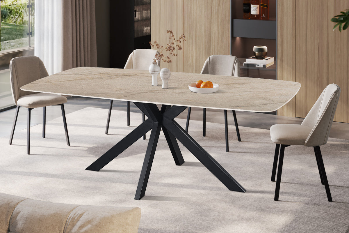 Rousseau - Ovale Eettafel Apollo - Glanzende Steen Shakespear Beige - 76 x 200 x 100 cm