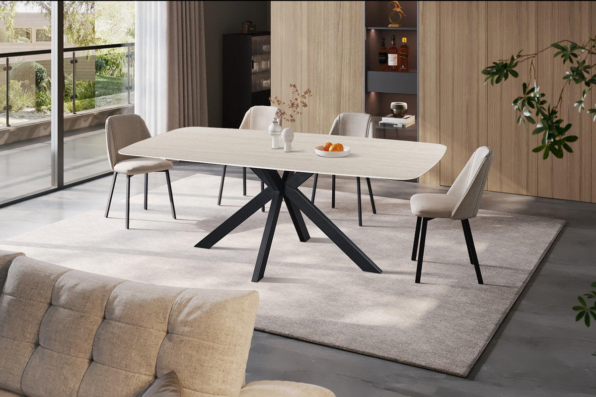 Rousseau - Table à manger ovale Apollo - Pierre Gris Baroque - 76 x 200 x 100 cm