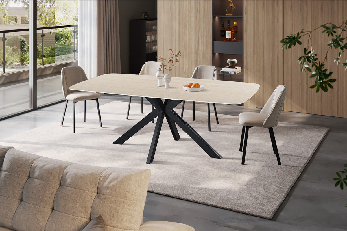 Rousseau - Table à manger ovale Apollo - Pierre Beige Baroque - 76 x 200 x 100 cm