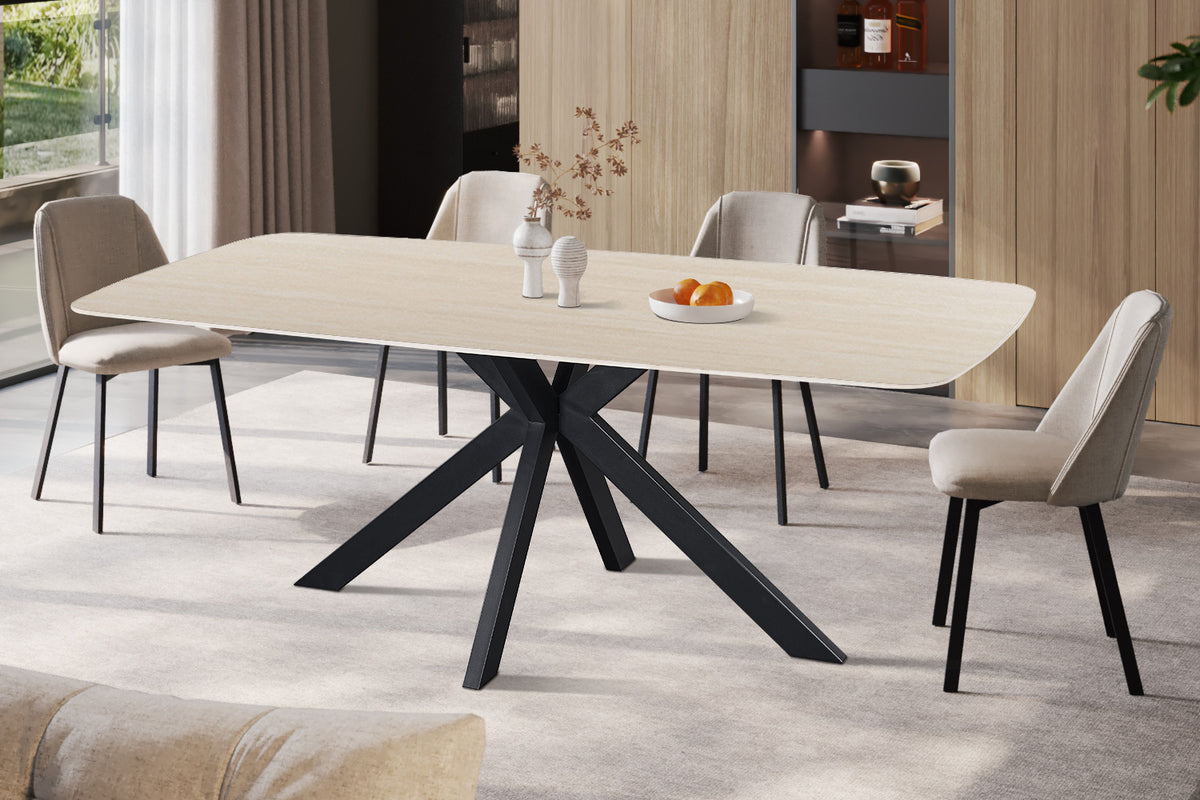 Rousseau - Table à manger ovale Apollo - Pierre Beige Baroque - 76 x 200 x 100 cm