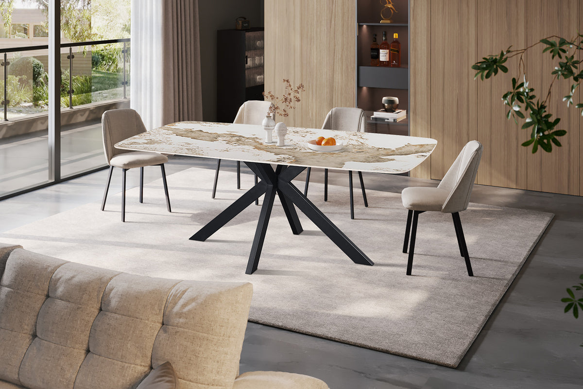 Rousseau - Table à manger ovale Apollo - Pierre Pandora brillante - 76 x 200 x 100 cm