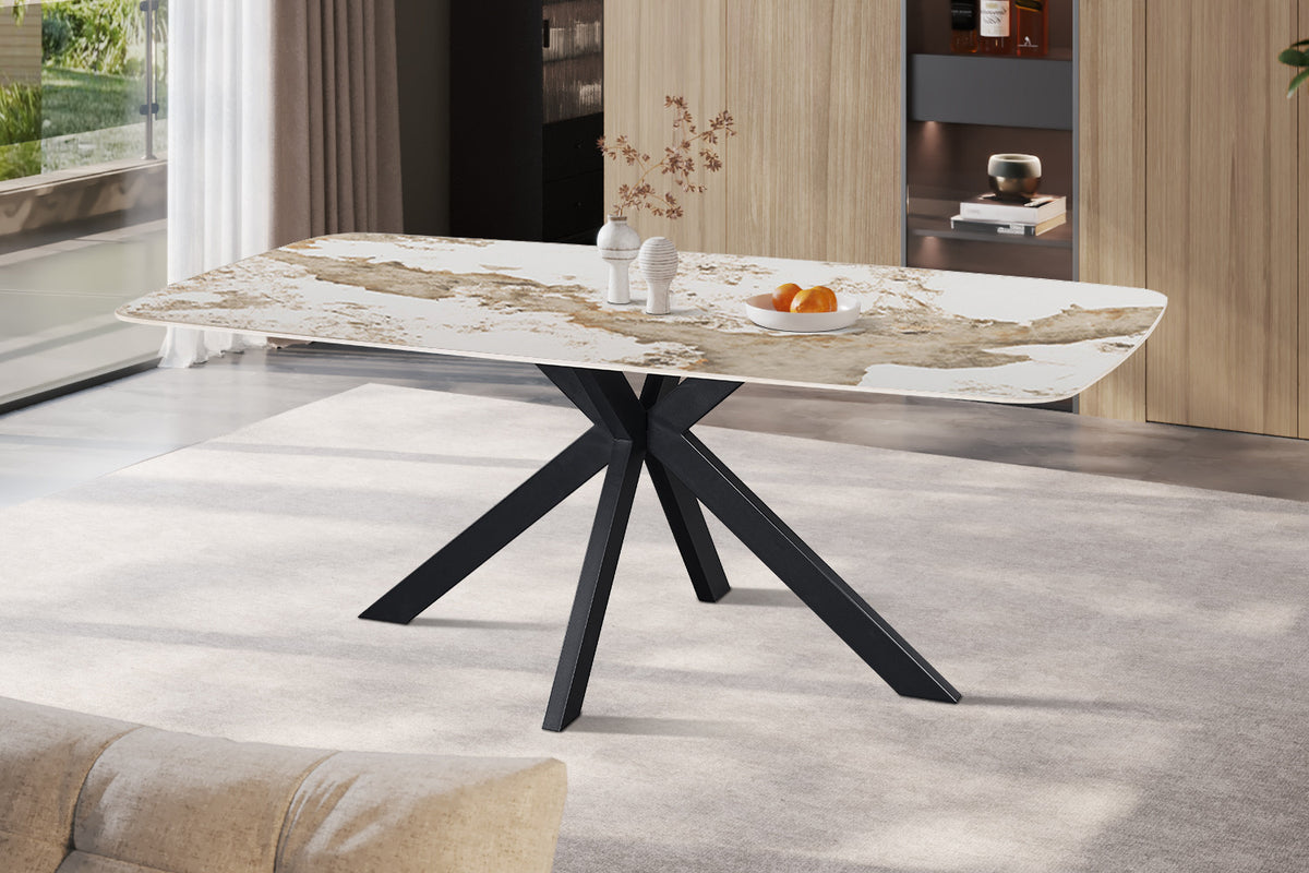 Rousseau - Table à manger ovale Apollo - Pierre Pandora brillante - 76 x 200 x 100 cm
