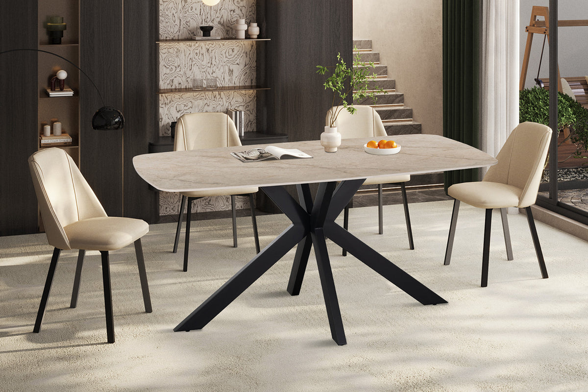 Rousseau - Ovale Eettafel Apollo - Glanzende Steen Shakespear Beige - 76 x 160 x 90 cm