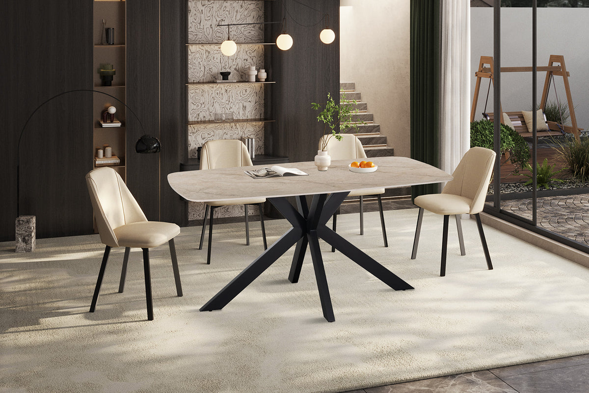 Rousseau - Ovale Eettafel Apollo - Glanzende Steen Shakespear Beige - 76 x 160 x 90 cm