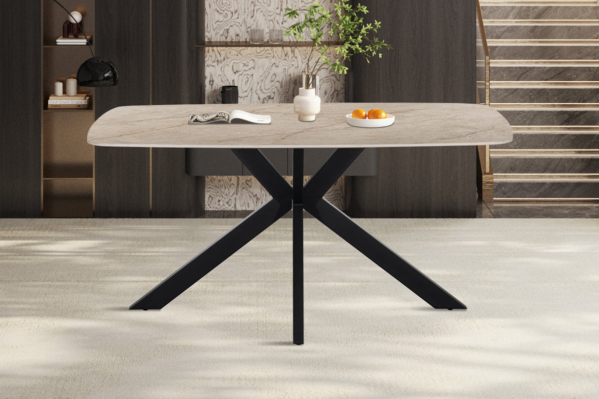 Rousseau - Ovale Eettafel Apollo - Glanzende Steen Shakespear Beige - 76 x 160 x 90 cm
