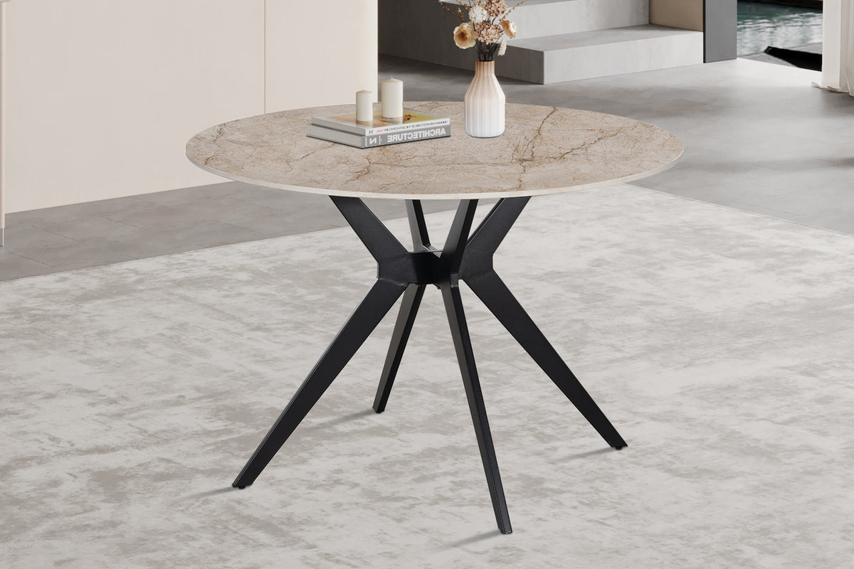 Rousseau - Table à manger ronde Apollo - Pierre brillante Shakespear Beige - 76 x 110 x 110 cm