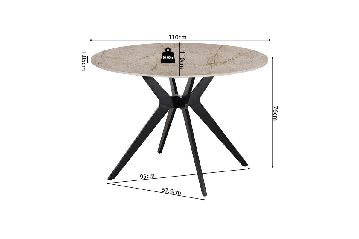 Rousseau - Table à manger ronde Apollo - Pierre brillante Shakespear Beige - 76 x 110 x 110 cm