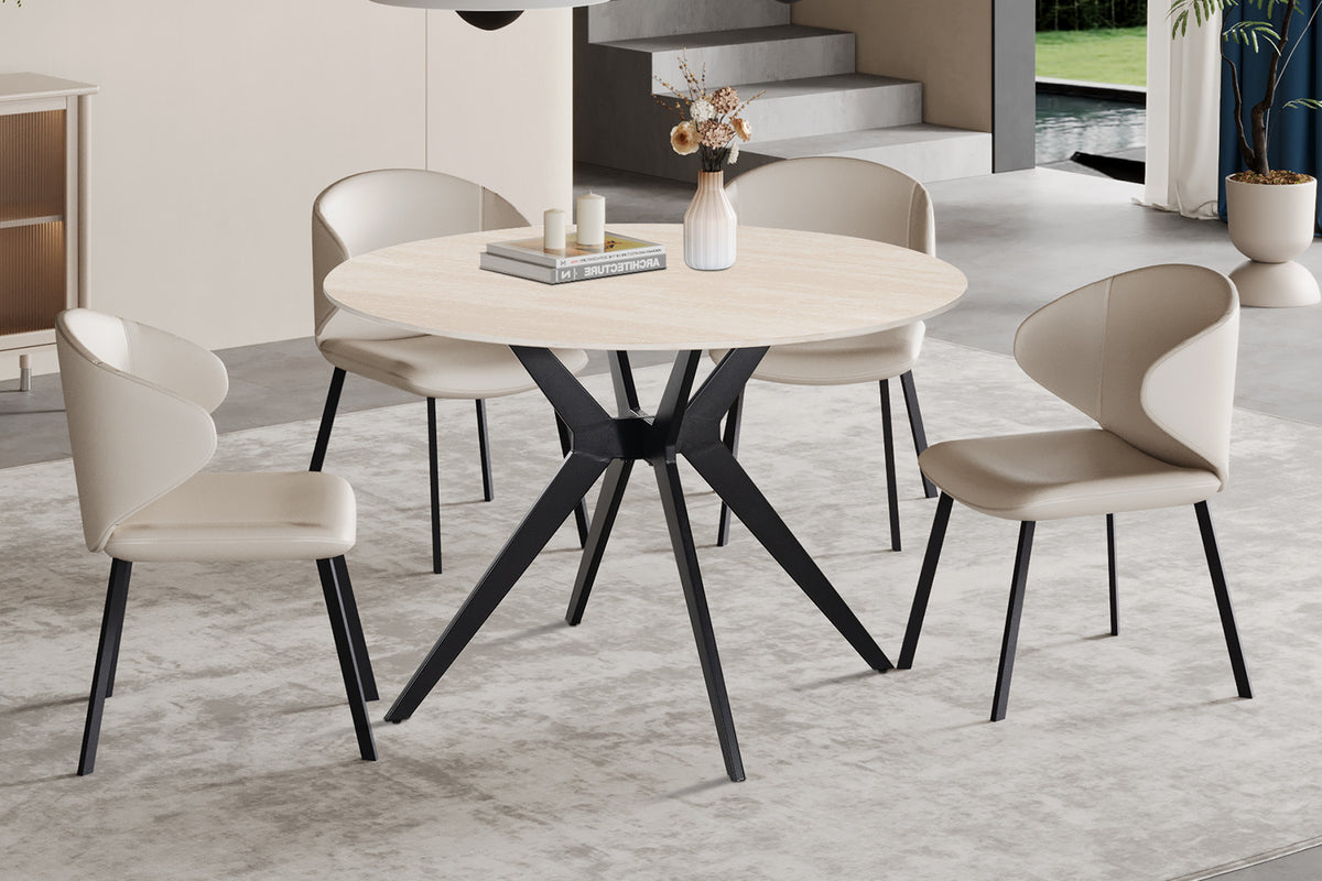 Rousseau - Table à manger ronde Apollo - Pierre Beige Baroque - 76 x 110 x 110 cm