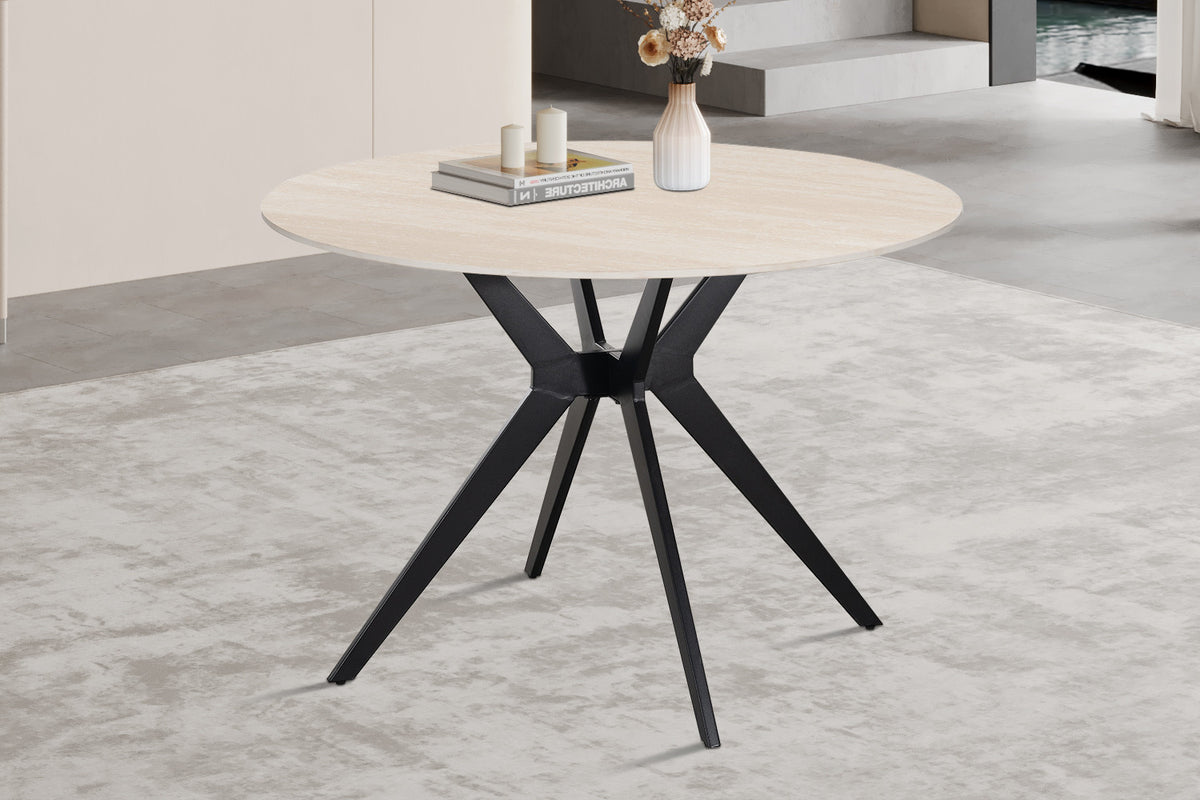Rousseau - Table à manger ronde Apollo - Pierre Beige Baroque - 76 x 110 x 110 cm