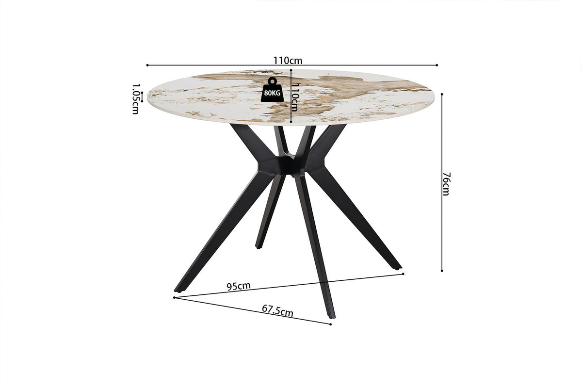 Rousseau - Table à manger ronde Apollo - Pierre Pandora brillante - 76 x 110 x 110 cm