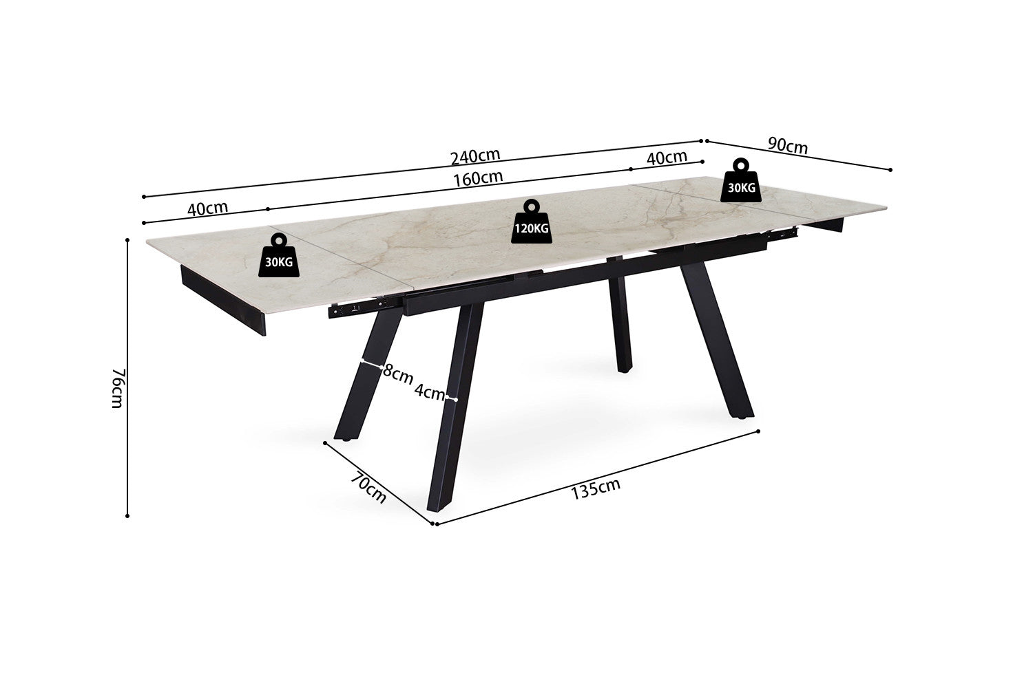 Uitschuifbare tafel 'Hera' 160-240 cm Rechthoekig Glanzend Shakespear Beige