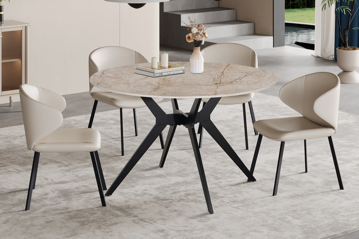 Rousseau - Table à manger ronde Apollo - Pierre brillante Shakespear Beige - 76 x 120 x 120 cm