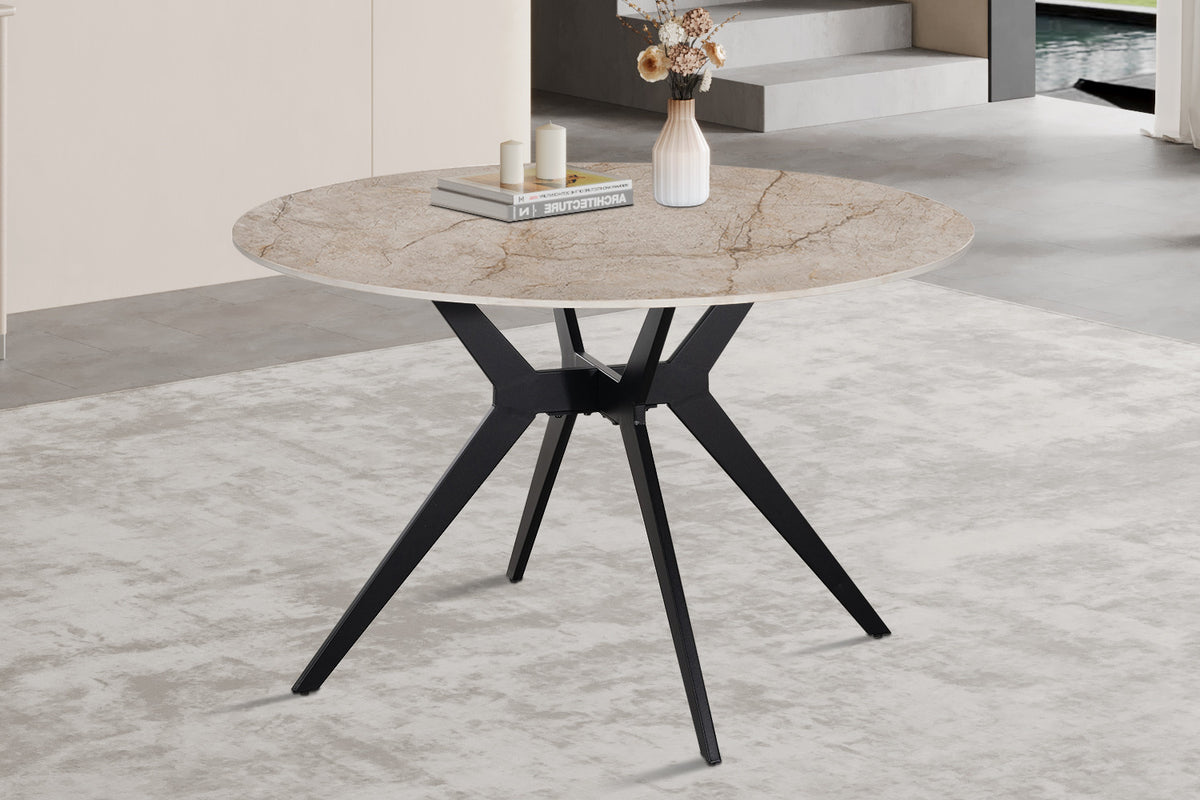 Rousseau - Table à manger ronde Apollo - Pierre brillante Shakespear Beige - 76 x 120 x 120 cm