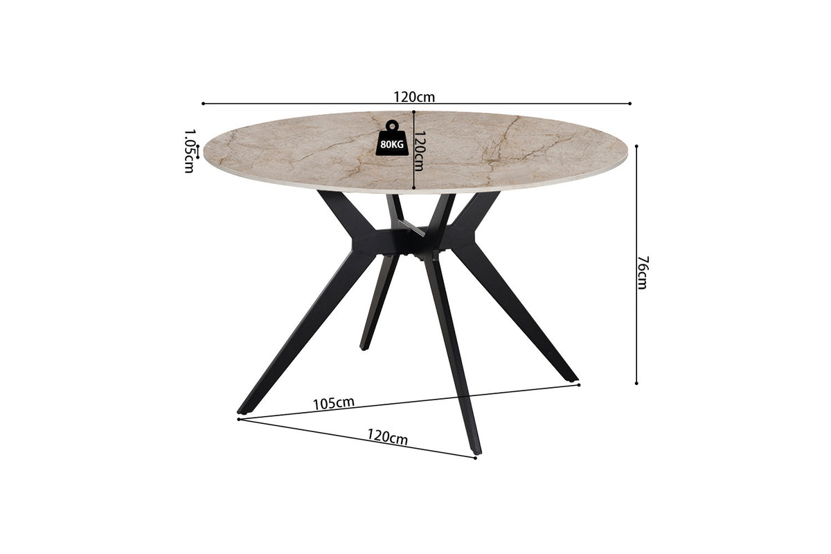 Rousseau - Table à manger ronde Apollo - Pierre brillante Shakespear Beige - 76 x 120 x 120 cm