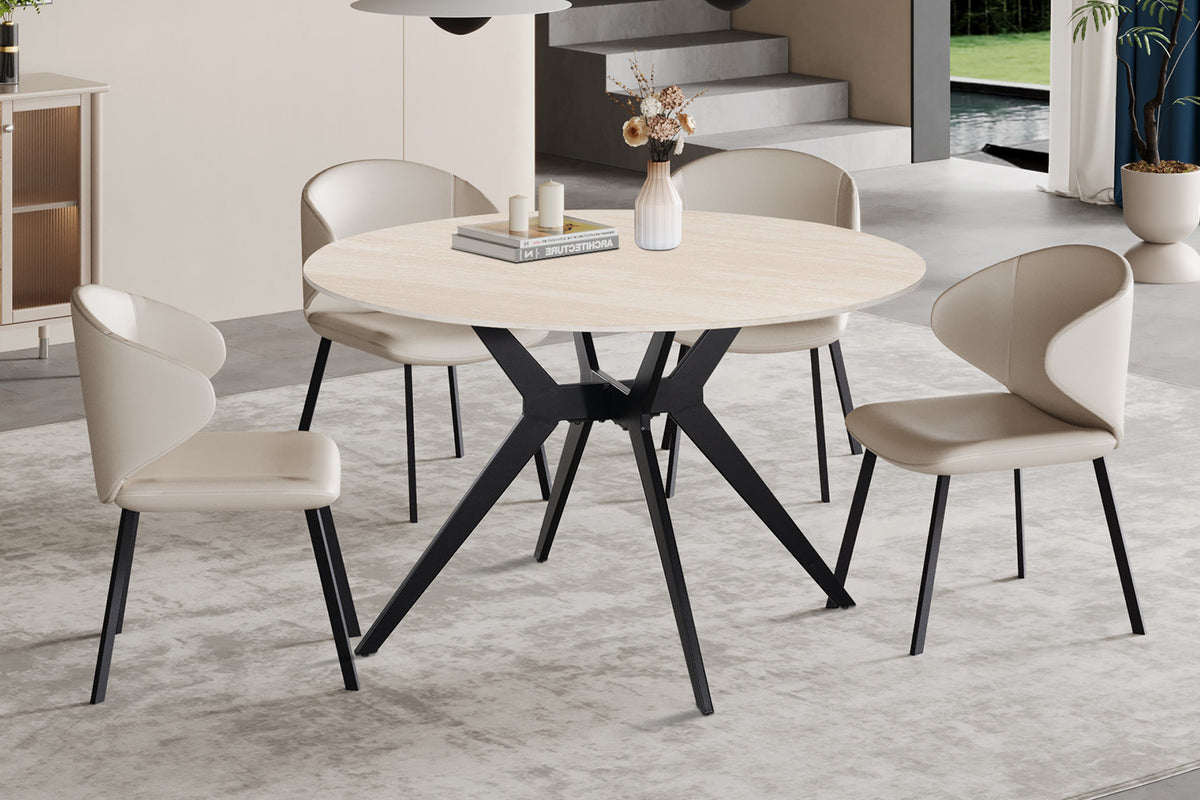 Rousseau - Table à manger ronde Apollo - Pierre Beige Baroque - 76 x 120 x 120 cm